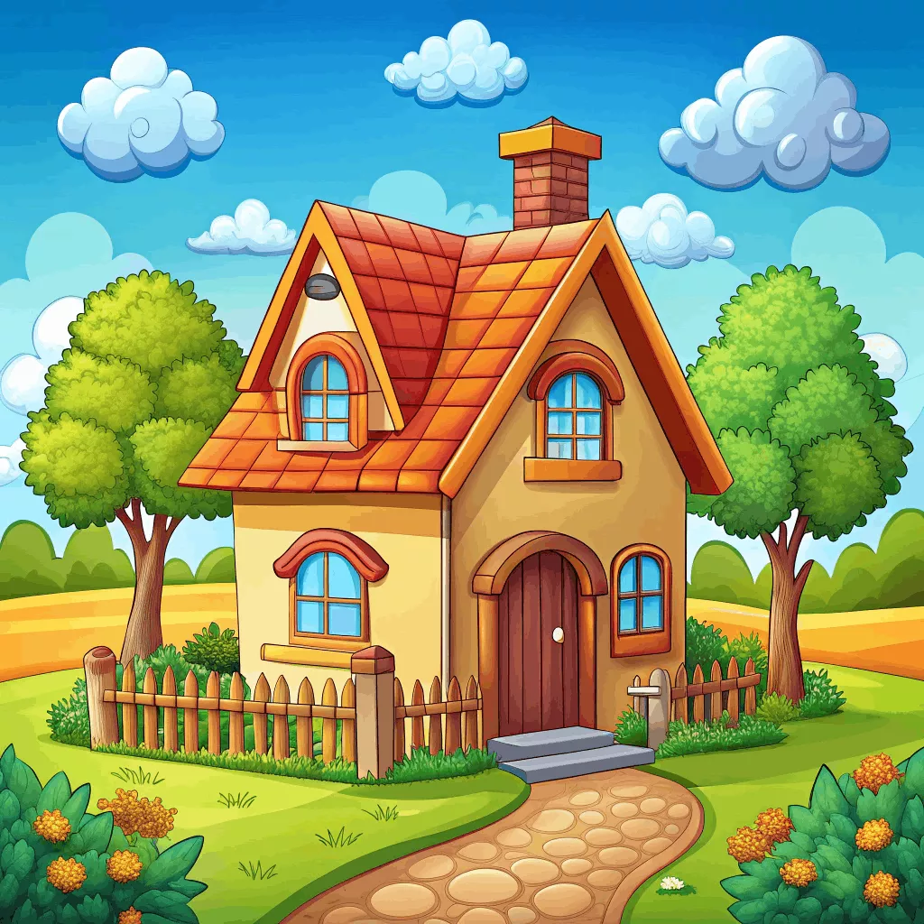 puzzle-house Картинка красивого будинку на фоні неба та дерев